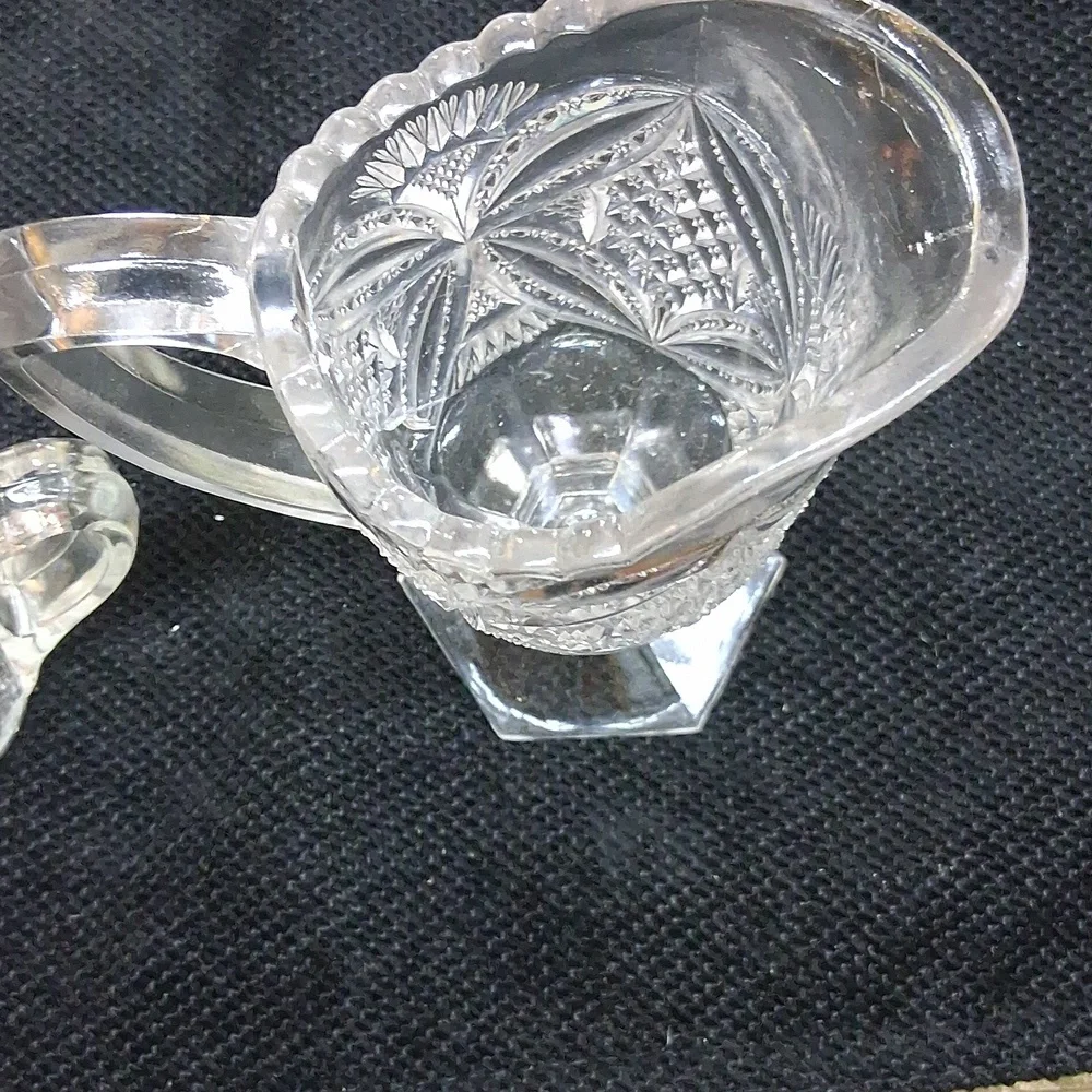 Vintage pressed patterned‎ glass/crystal pitchers - set of 2